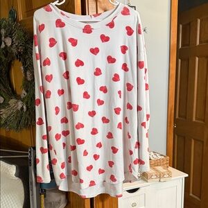 First Love White and Red Heart Print Top